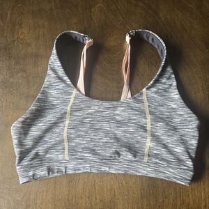 Gray Space-Dye Sports Bra with Pink Straps